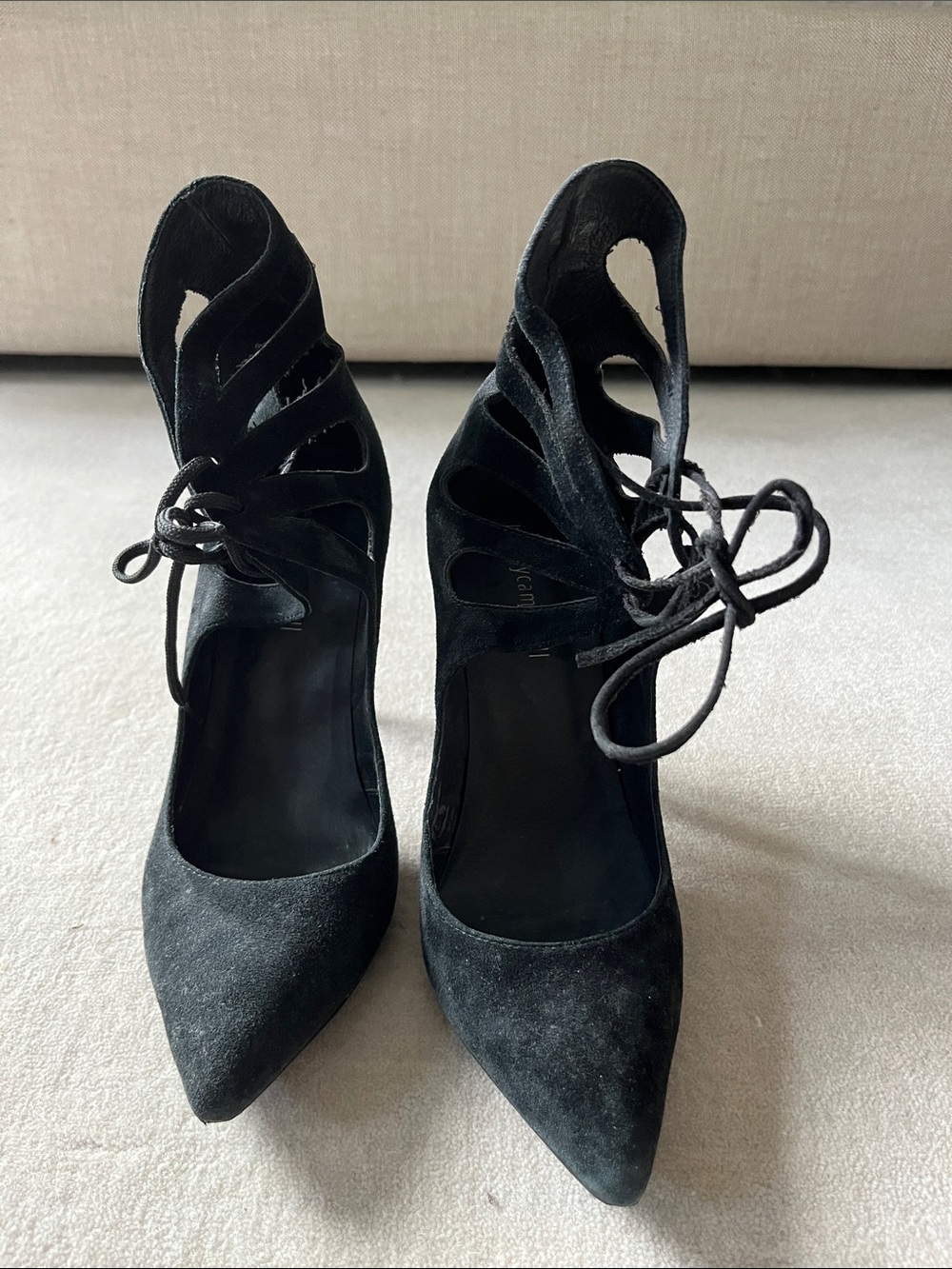 Jeffrey Campbell Black Suede Lace-Up Cutout Pointed Heels